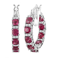Tanzanian Wine Garnet and White Zircon 8.85 ctw Hoop Earring in Rhodium Over Sterling Silver