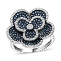 Doorbuster Blue Diamond (IR), Diamond Floral Ring in Platinum Over Sterling Silver (Size 6.0) 1.00 ctw - Sticky add to cart bar