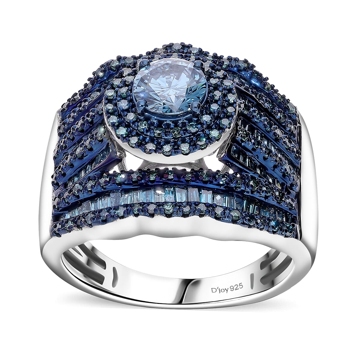 Doorbuster Blue Diamond (IR) Ring in Platinum Over Sterling Silver (Size 6.0) 2.00 ctw