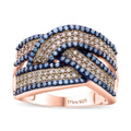 Natural Champagne Diamond, Blue Diamond (IR) Bridge Crossover Ring in Vermeil RG Over Sterling Silver (Size 6.0) 1.00 ctw - Sticky add to cart bar