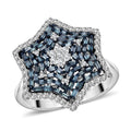 Doorbuster Blue Diamond (IR), Diamond Star Ring in Platinum Over Sterling Silver (Size 10.0) 1.00 ctw - Sticky add to cart bar