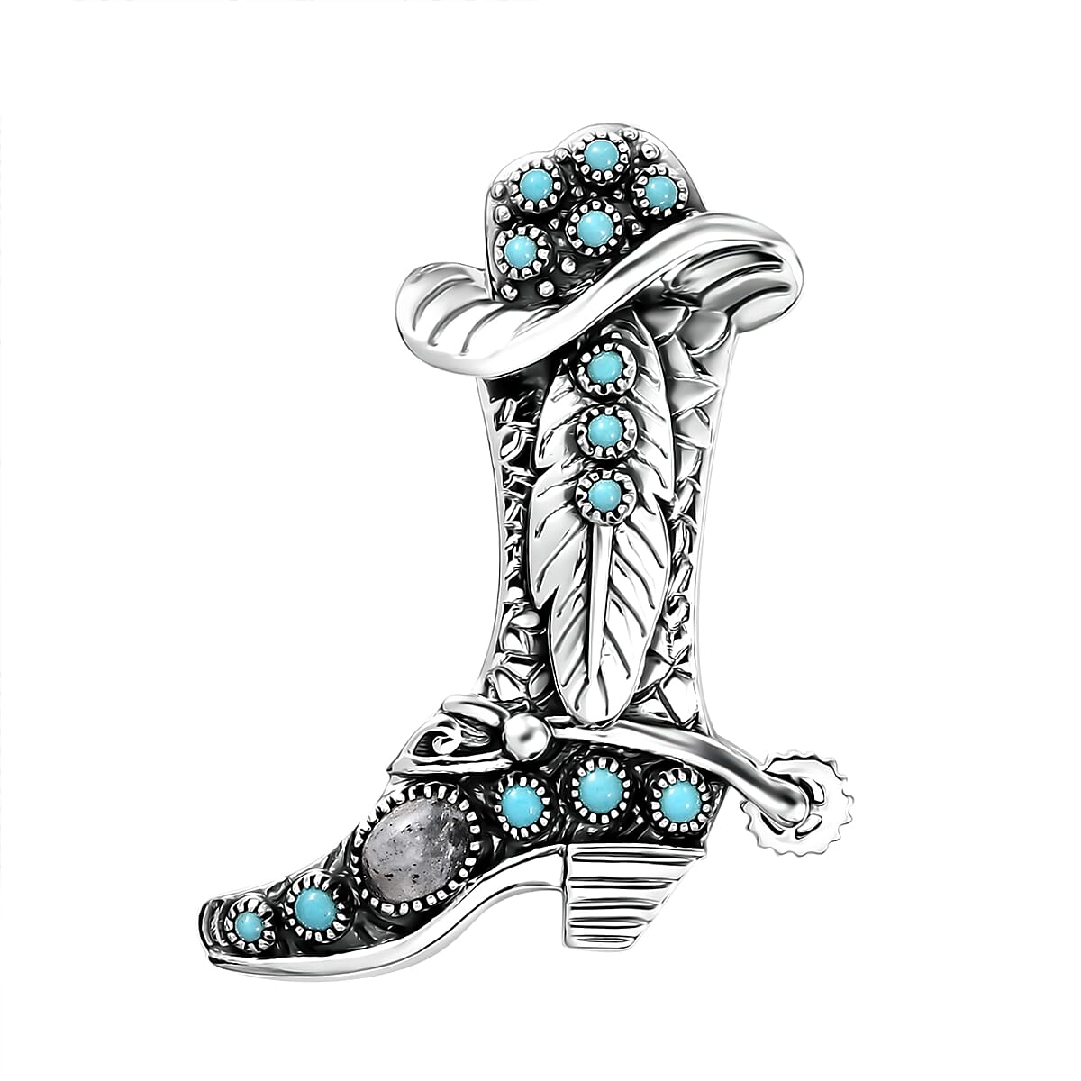Artisan Crafted White Buffalo and Sleeping Beauty Turquoise 1.40 ctw Cowboy Pendant in Black Oxidized Sterling Silver