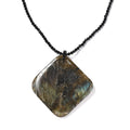Malagasy Labradorite Pendant with Thai Black Spinel 127.65 ctw Beaded Necklace in Stainless Steel 20 Inches - Sticky add to cart bar