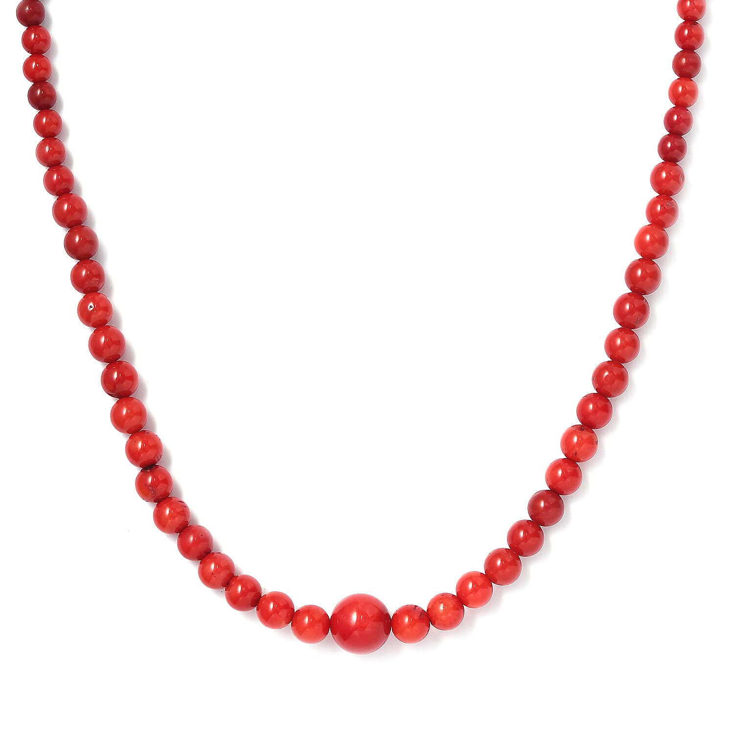 Coral Beaded 88.85 ctw Necklace 20 Inches in Rhodium Over Stainless Steel