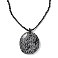 Snow Flake Obsidian and Thai Black Spinel 179.90 ctw Beaded Necklace in Stainless Steel 20 Inches