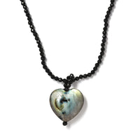 Malagasy Labradorite Pendant with Thai Black Spinel 49.35 ctw Beaded Necklace in Stainless Steel 20 Inches