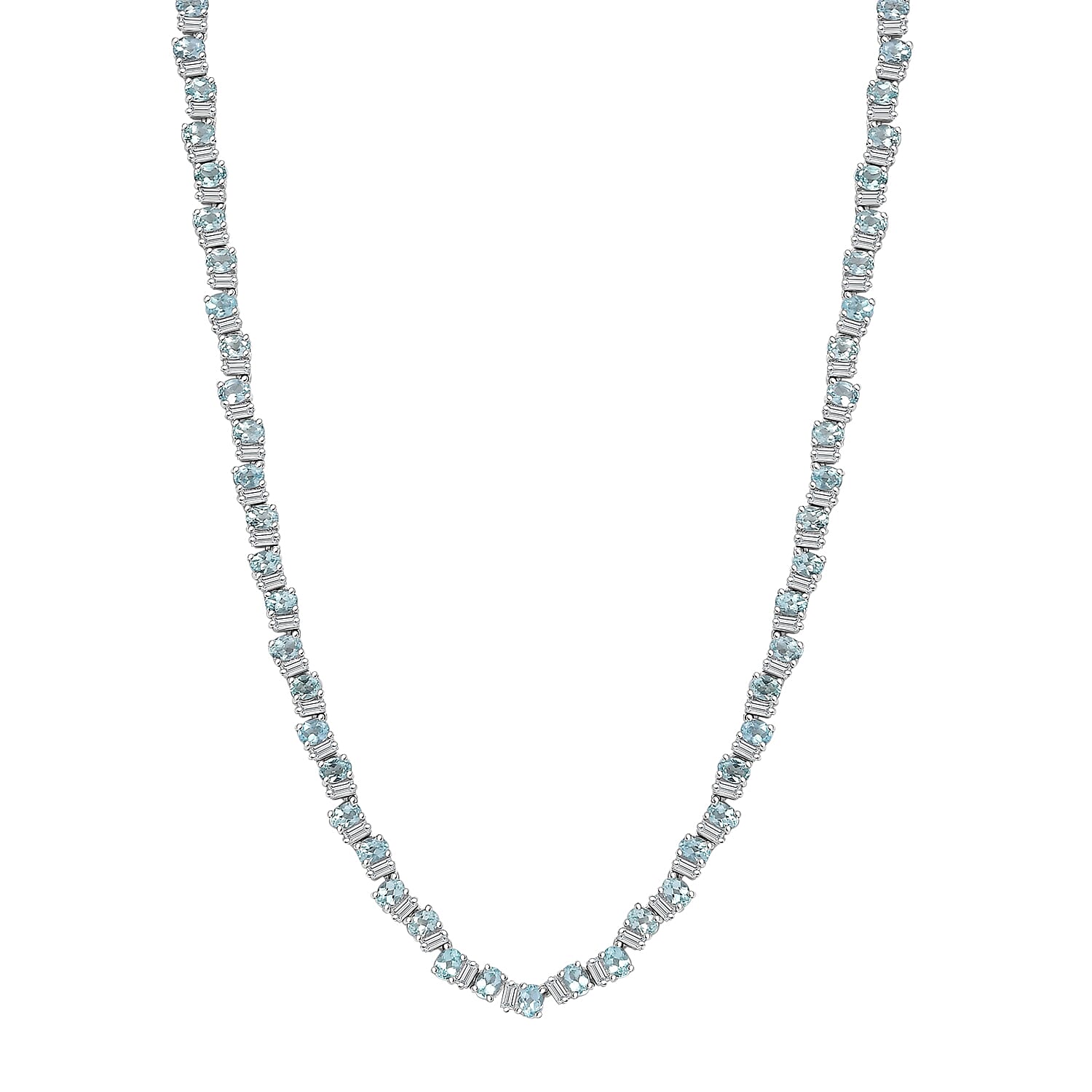 D'Joy Madagascar Lagoon Apatite and Moissanite 16.50 ctw Ocean Wave Necklace in Rhodium Over Sterling Silver 18 Inches