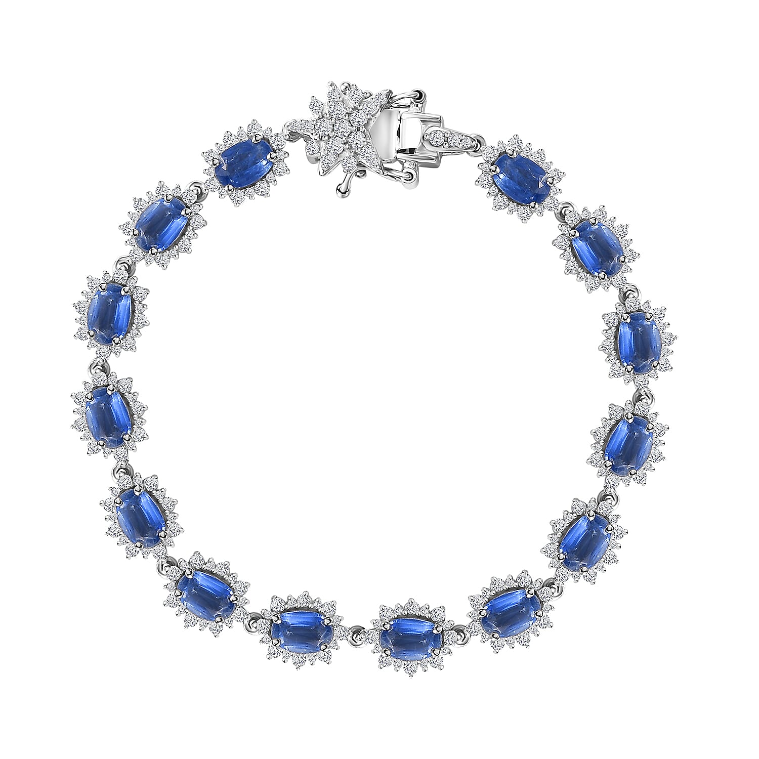Kashmir Kyanite, White Zircon Shining Star Bracelet in Rhodium Over Sterling Silver (8.00 In) 13.30 ctw