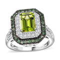 Peridot and Multi Gemstone 3.75 ctw Double Halo Ring in Rhodium Over Sterling Silver - Sticky add to cart bar