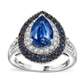 Kashmir Kyanite and Multi Gemstone 3.50 ctw Double Halo Ring in Rhodium Over Sterling Silver - Sticky add to cart bar