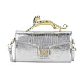 Silver Crocodile Embossed Faux Leather Crossbody Bag (10.23"x2.76"x5.5") with (46.5") Shoulder Strap - Sticky add to cart bar