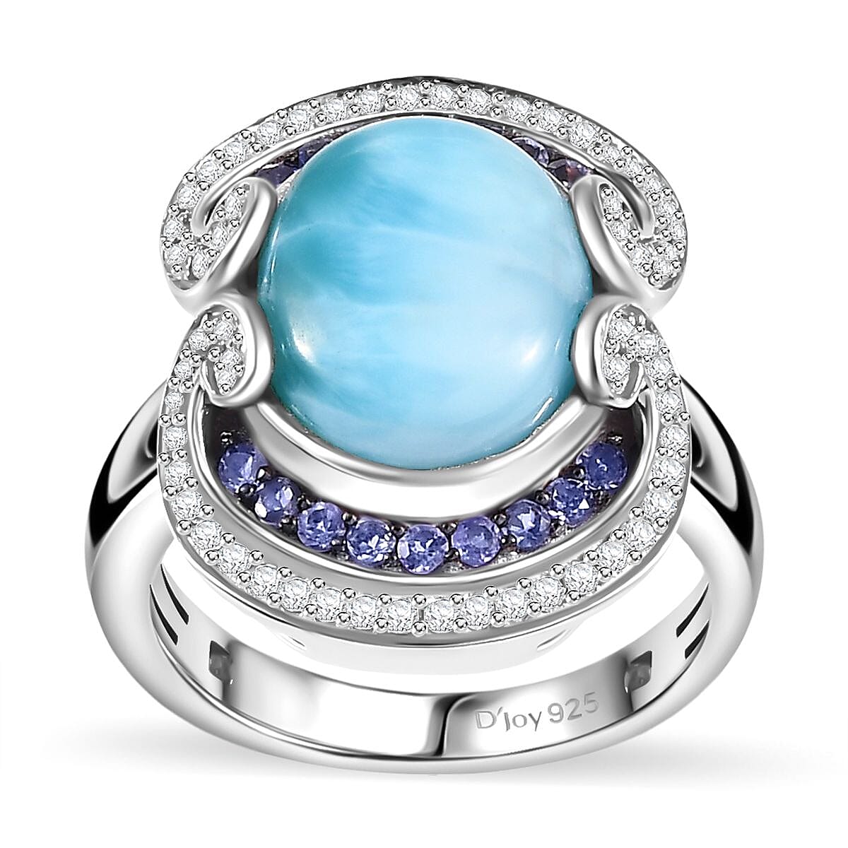 Larimar, Multi Gemstone Ring in Rhodium Over Sterling Silver (Size 7.0) 6.40 ctw