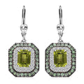 Peridot and Multi Gemstone 5.00 ctw Floral Double Halo Earrings in Rhodium Over Sterling Silver - Sticky add to cart bar