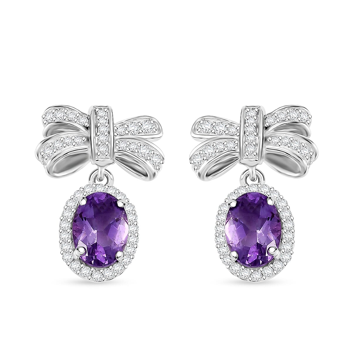 Moroccan Rose and Moissanite 2.00 ctw Love Bow Earrings in Rhodium Over Sterling Silver