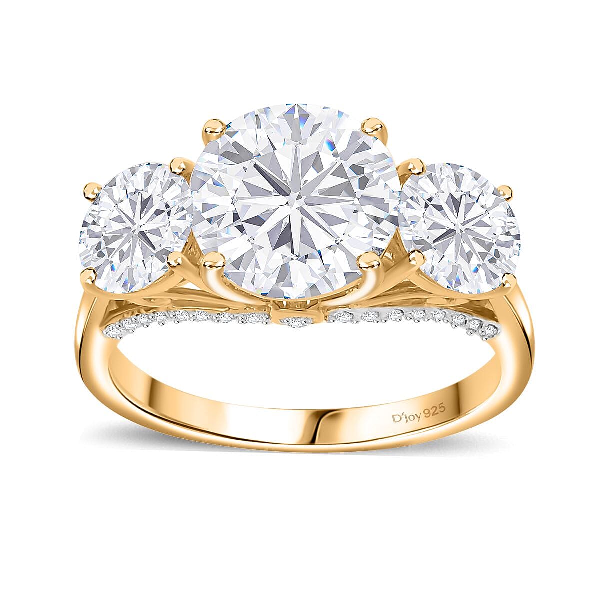 Doorbuster Moissanite (Rnd 9mm) Trilogy Ring in Rhodium Over Sterling Silver (Size 10.0) 4.25 ctw