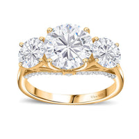 Doorbuster Moissanite (Rnd 9mm) Trilogy Ring in Rhodium Over Sterling Silver (Size 10.0) 4.25 ctw