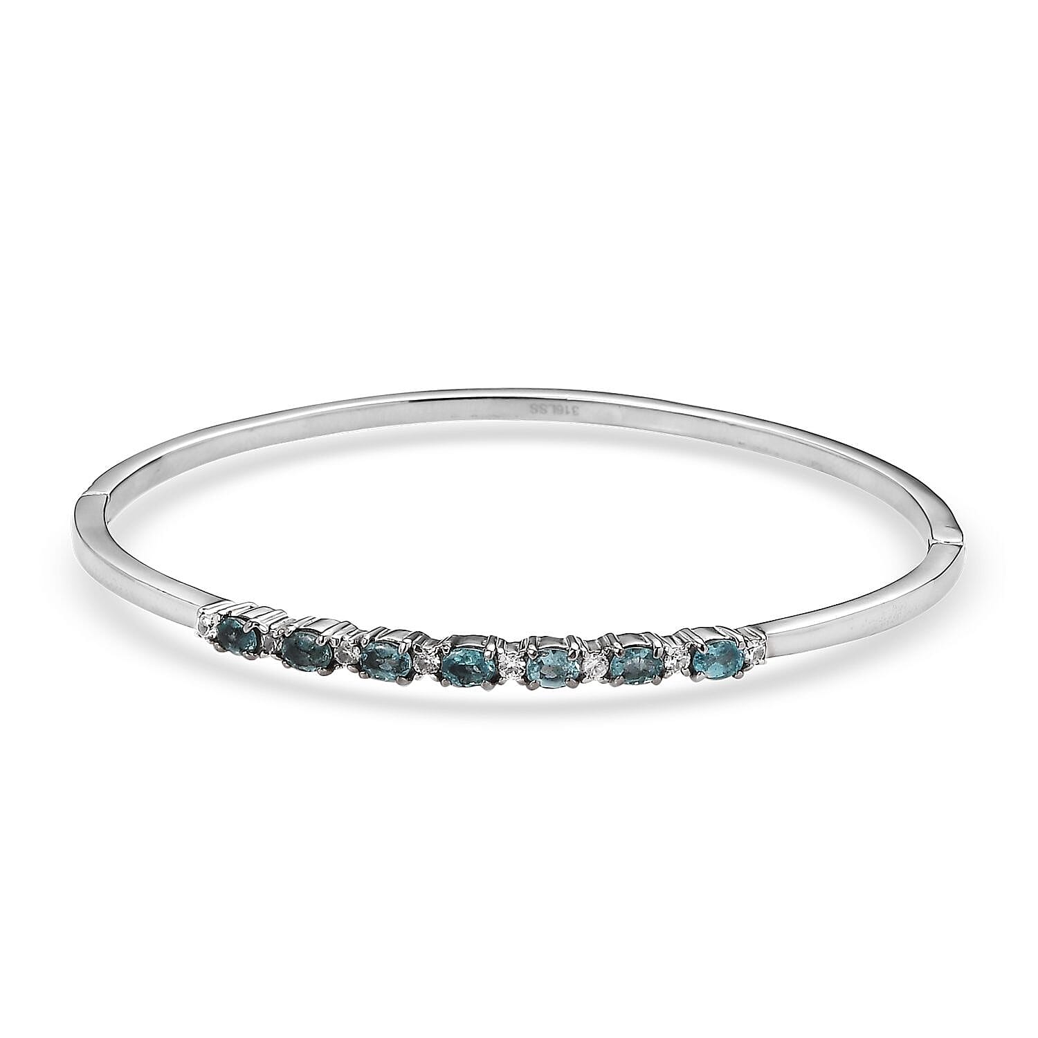 Doorbuster Betroka Blue Apatite, White Zircon Bangle Bracelet in Stainless Steel (7.25 In) 1.65 ctw