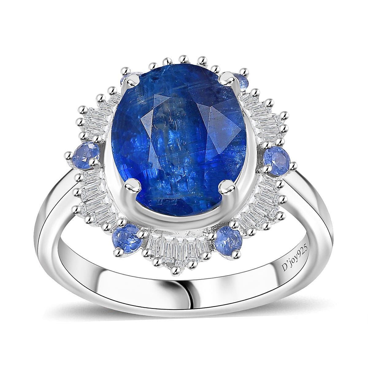 Kashmir Kyanite, Ceylon Sapphire and Diamond 4.90 ctw Ring in Rhodium Over Sterling Silver