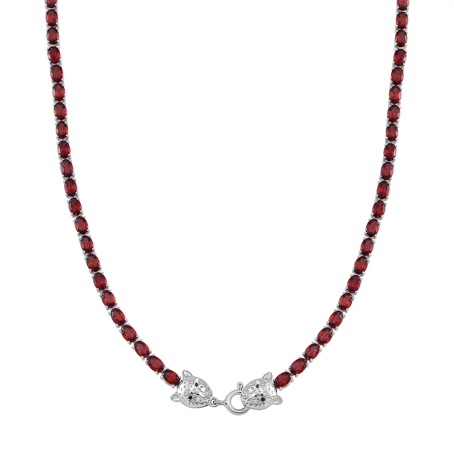 Tanzanian Wine Garnet and Thai Black Spinel 32.80 ctw Double Dragon Head Necklace in Rhodium Over Sterling Silver 18 Inches