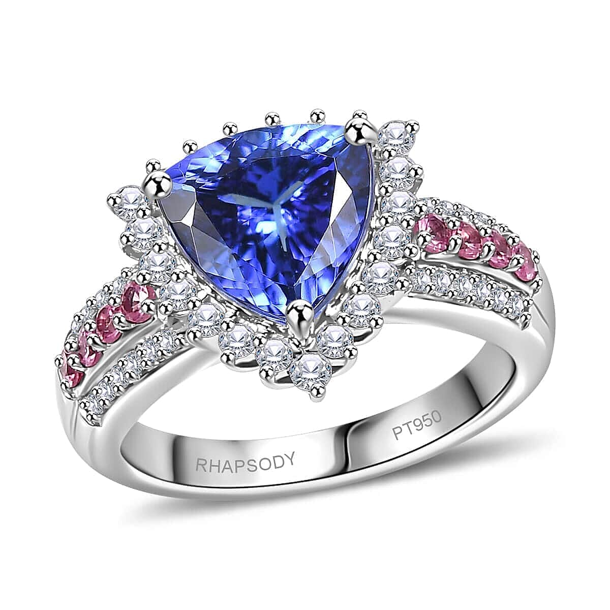 Certified & Appraised Rhapsody 950 Platinum AAAA Tanzanite, Mahenge Spinel, Diamond (E-F, VS) (0.48 cts) Ring (Size 6.0) (7.60 g) 3.75 ctw