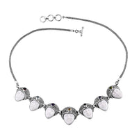 Bali Goddess Carved Bone and Multi Gemstone 3.50 ctw Seven Princess Necklace in Sterling Silver 20 Inches
