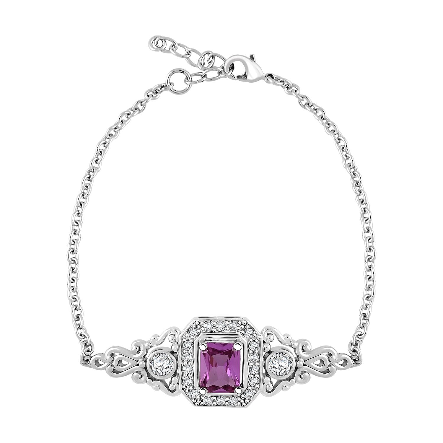 Simulated Alexandrite and Simulated Diamond Bracelet in Silvertone (7.00 In) 2.60 ctw