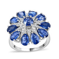 Kashmir Kyanite, White Zircon Star Ring in Rhodium Over Sterling Silver (Size 7.0) 6.15 ctw