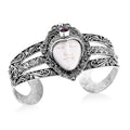 Bali Goddess Carved Bone and African Ruby (FF) 1.85 ctw Cuff Bracelet in Sterling Silver (7.50 In) - Sticky add to cart bar
