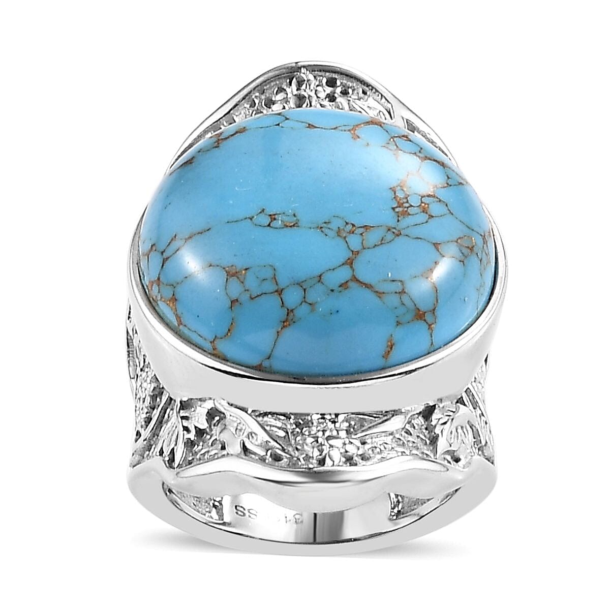 Mojave Blue Turquoise Ring in Stainless Steel (Size 10.0) 17.40 ctw