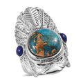 Mojave Blue Turquoise, Lapis Lazuli Feather Ring in Stainless Steel (Size 10.0) 8.90 ctw - Sticky add to cart bar