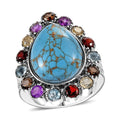 Mojave Blue Turquoise and Multi Gemstones 11.10 ctw Flower Ring in Stainless Steel (Size 10.0) - Sticky add to cart bar