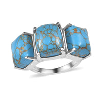 Mojave Blue Turquoise 3 Stone Ring in Stainless Steel (Size 10.0) 10.00 ctw