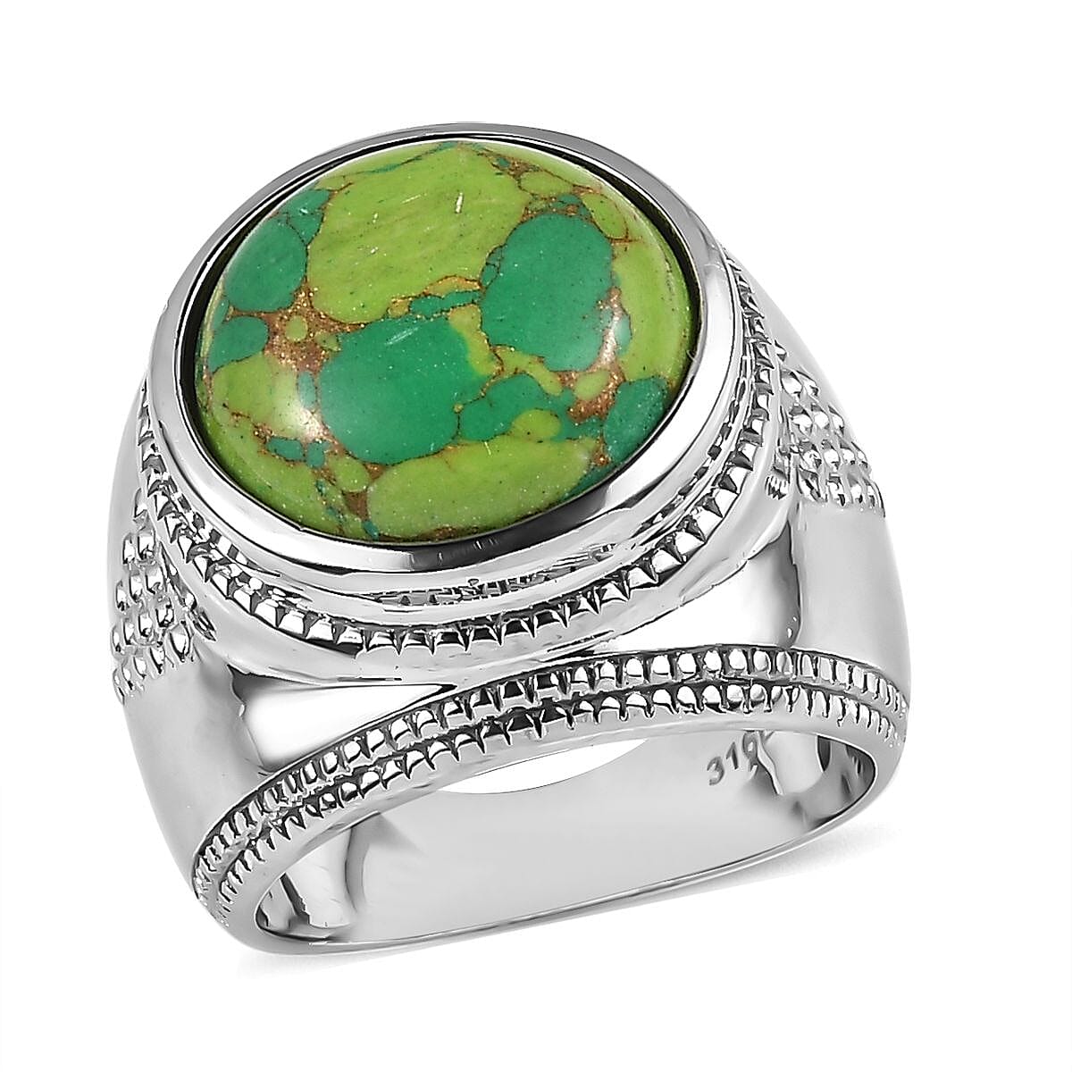 Mojave Green Turquoise Solitaire Ring in Stainless Steel (Size 5.0) 6.50 ctw