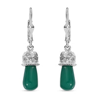D'Joy Verde Onyx 6.60 ctw Floral on Cap Earrings in Rhodium Over Sterling Silver