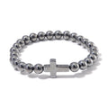 Terahertz 85.00 ctw Block Stretch Men's Bracelet with Cross Charm (7.5-8.0In) - Sticky add to cart bar