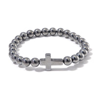 Terahertz 85.00 ctw Block Stretch Men's Bracelet with Cross Charm (7.5-8.0In)