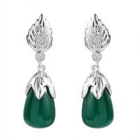 Verde Onyx and White Zircon 15.10 ctw Leaf Earrings in Rhodium Over Sterling Silver