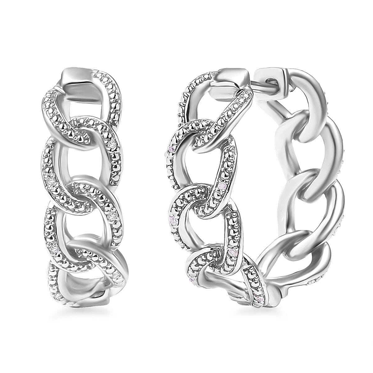 Karis Diamond Accent Curb Hoop Earrings in Platinum Bond