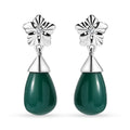 Verde Onyx and White Zircon 13.60 ctw Floral Earrings in Rhodium Over Sterling Silver - Sticky add to cart bar