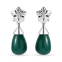 Verde Onyx and White Zircon 13.60 ctw Floral Earrings in Rhodium Over Sterling Silver