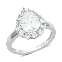 Simulated Diamond Teardrop Ring in Platinum Over Sterling Silver (Size 10.0) 2.75 ctw