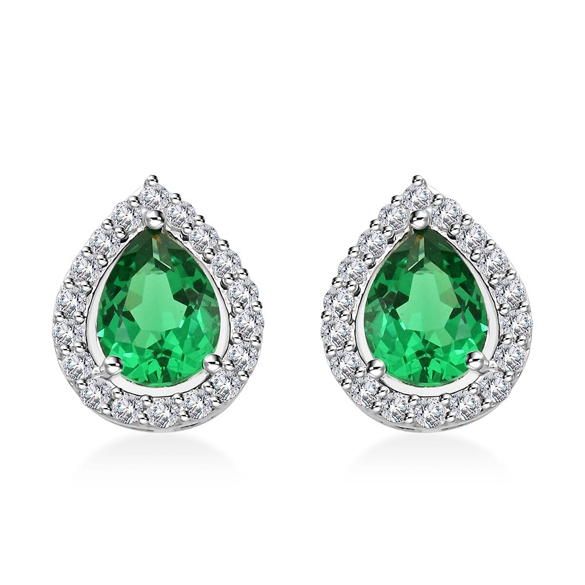 Simulated Emerald and Simulated Diamond 2.65 ctw Earrings in Silvertone