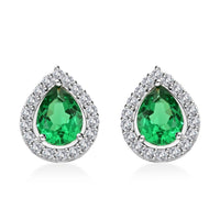 Simulated Emerald and Simulated Diamond 2.65 ctw Earrings in Silvertone