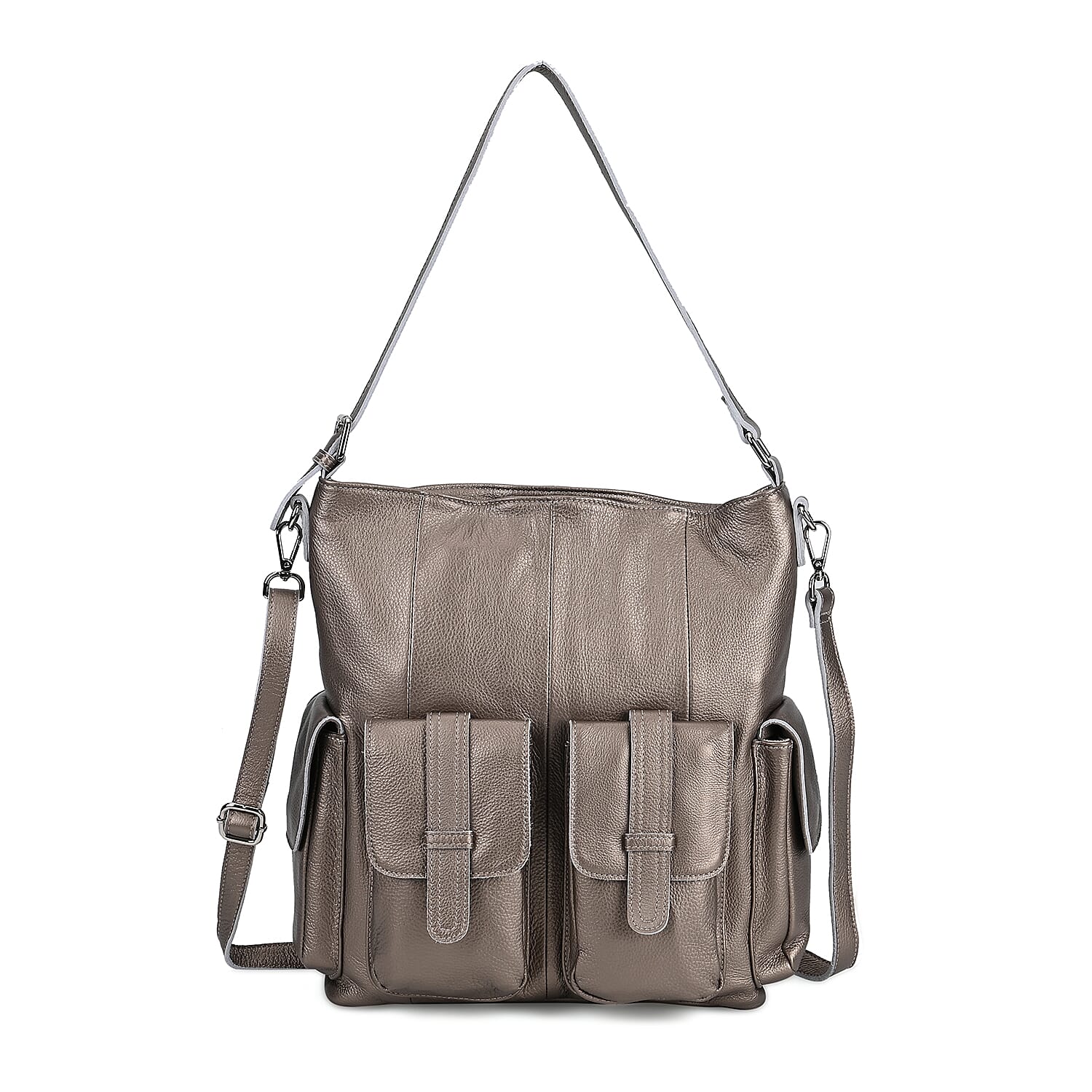 Italy Retro Noble Collection Beige Genuine Leather 2 in 1 Crossbody Bag (11"x2.76"x13.4") with Shoulder Strap