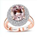 Certified & Appraised Luxoro 14K Rose Gold AAA Pink Morganite, Diamond (G-H, I2) (0.67 cts) Double Halo Ring (Size 6.0) (4.85 g) 4.13 ctw - Sticky add to cart bar