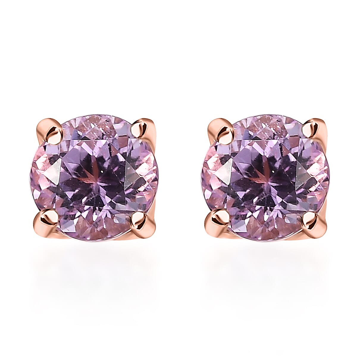 D'Joy Martha Rocha Kunzite 1.50 ctw Rose Stud Earrings in 18K Vermeil Rose Gold Over Sterling Silver