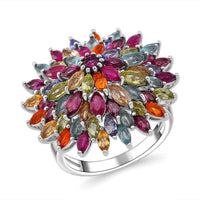 TLV Multi Gemstone Floral Spray Ring in Rhodium Over Sterling Silver (Size 10.0) 6.60 ctw