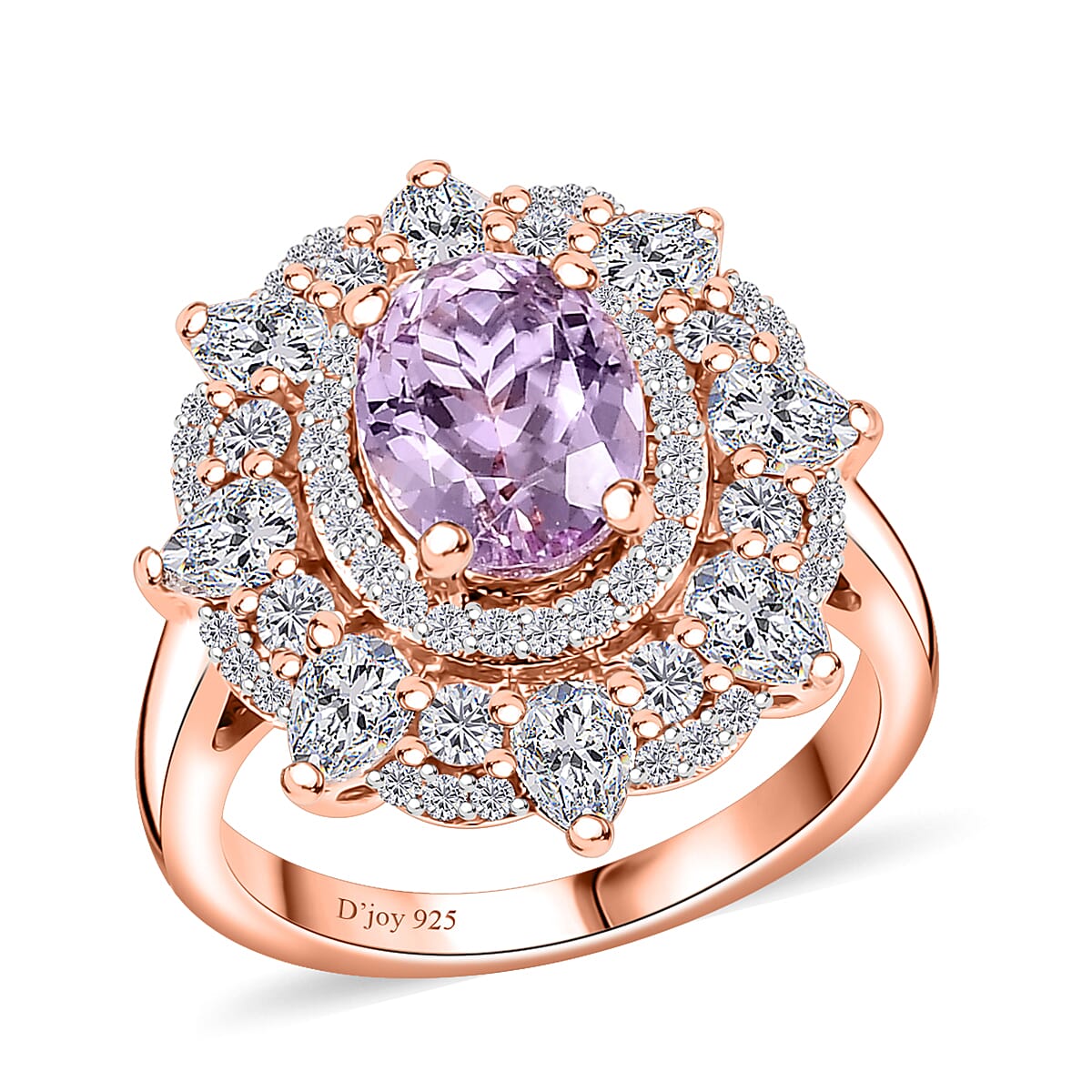 Premium Martha Rocha Kunzite, Moissanite Ring in 18K Vermeil RG Over Sterling Silver (Size 10.0) 4.20 ctw