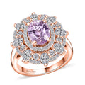 Premium Martha Rocha Kunzite, Moissanite Ring in 18K Vermeil RG Over Sterling Silver (Size 10.0) 4.20 ctw - Sticky add to cart bar