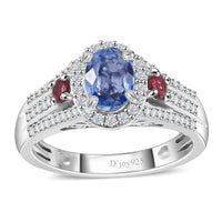 Ceylon Sapphire, Multi Gemstone Ring in Rhodium Over Sterling Silver (Size 10.0) 1.75 ctw
